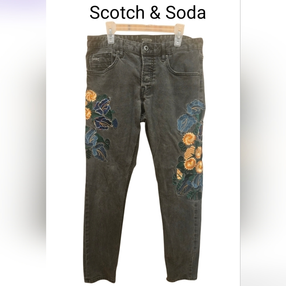 Scotch & Soda Gray Embroid Jeans Sz 29- Lentgh 32 -99%cotton Stretchy